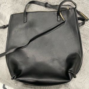 Black faux leather tote